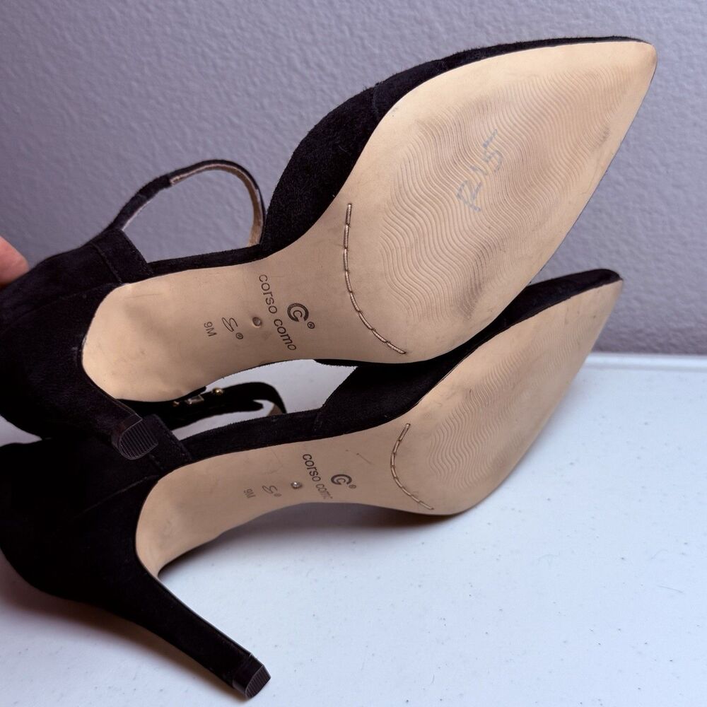 Corso Como Size 9 Heels Black Studded Shoes Ankle Strap Pointed Toe - Picture 7 of 7